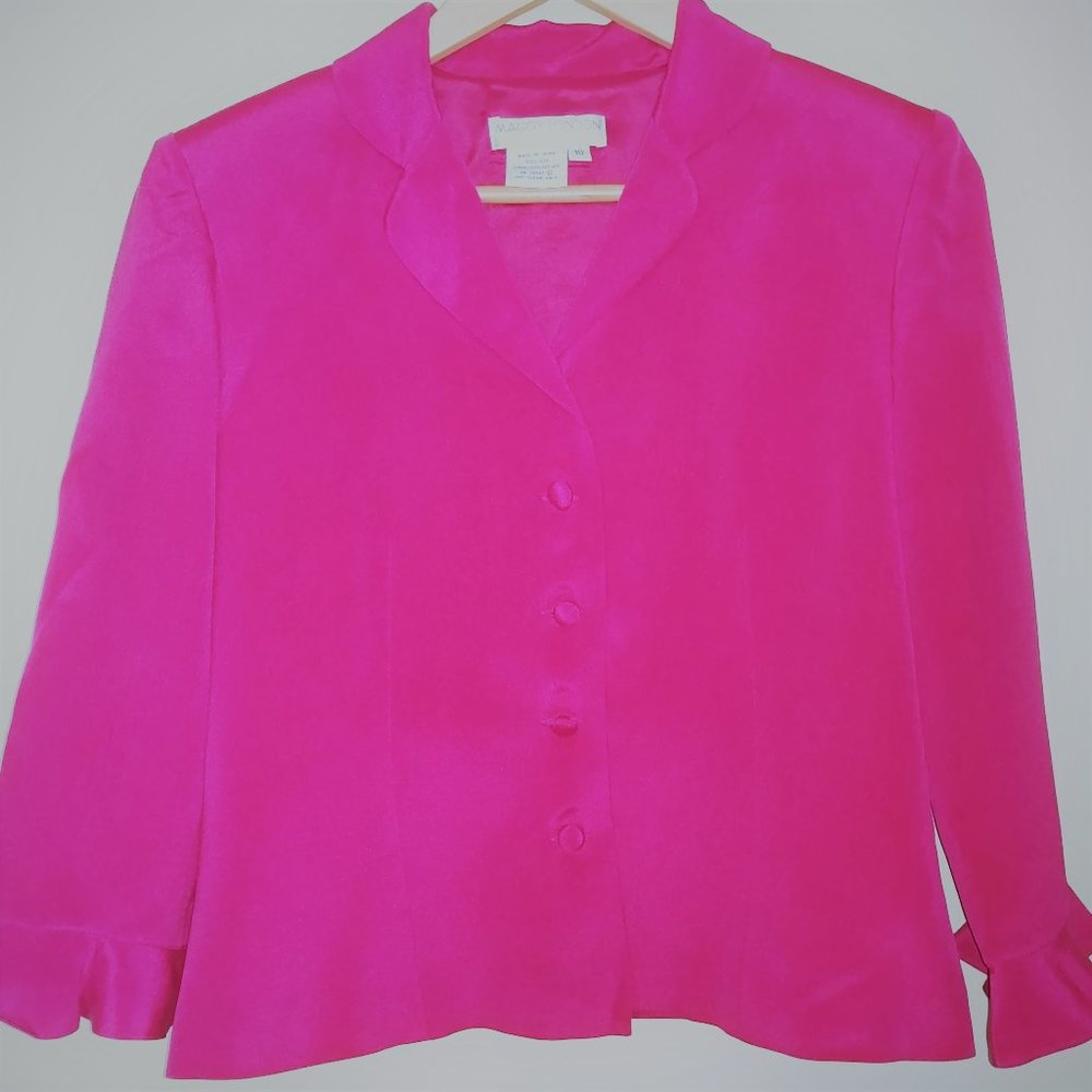 MAGGY LONDON 100% FUSCHIA SILK SKIRT SUIT SZ 10